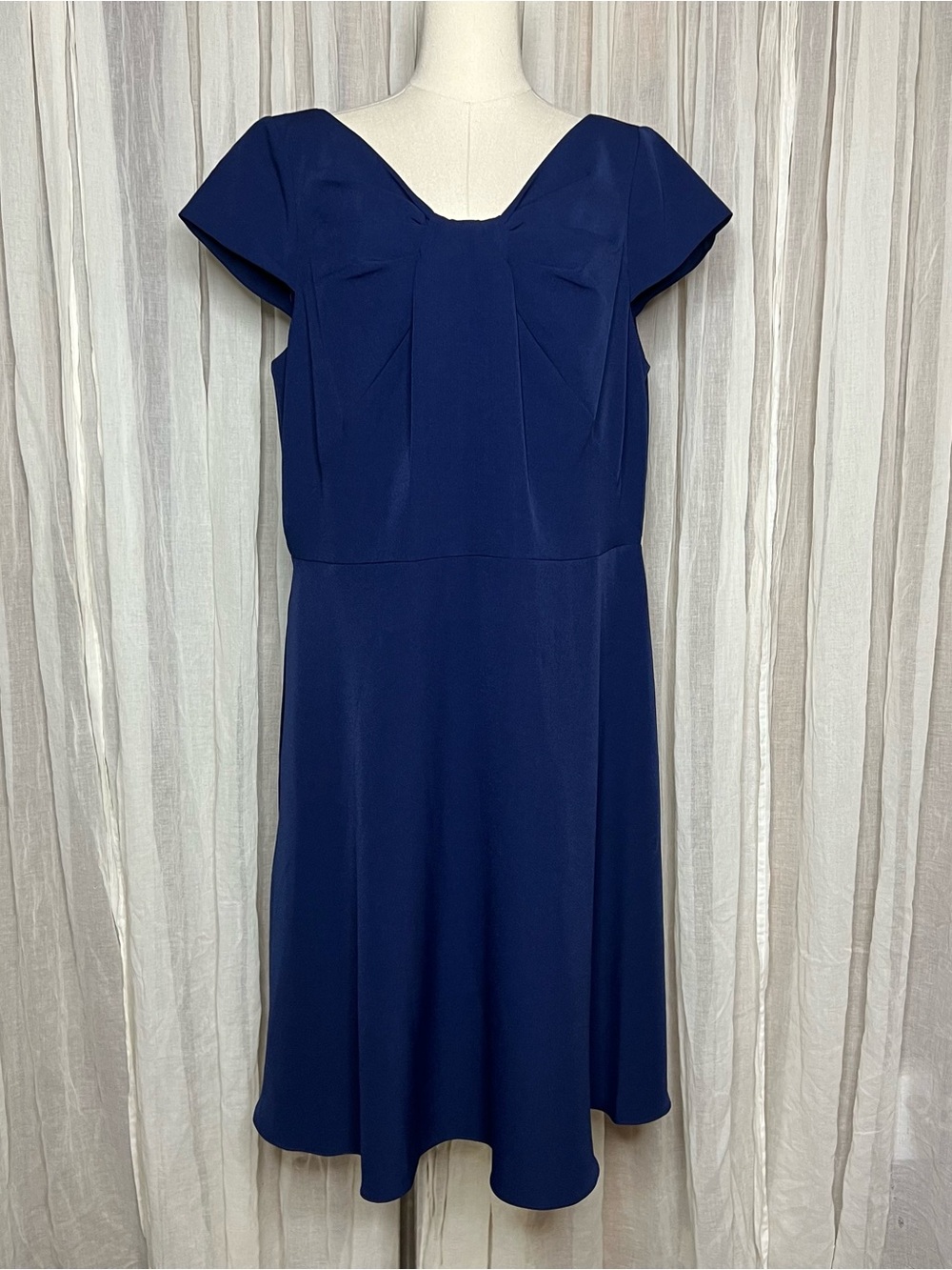 Adrianna Papell Navy Stretch Crepe Drape Neck Dress